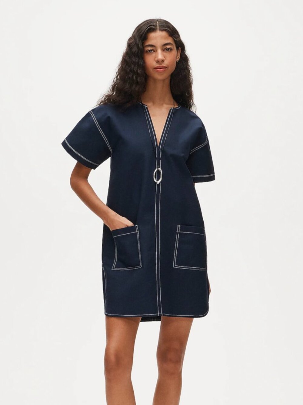 New J Crew Patch Pocket Pullover Navy Dress XS